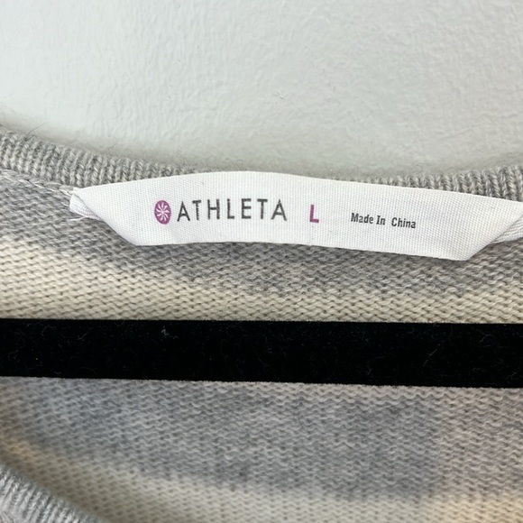 Athleta Backcountry Cashmere Gray Ivory Striped Sweater Crewneck Womens Large - Picture 6 of 16